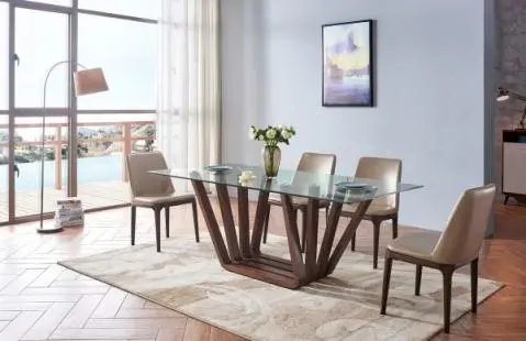 1330 Dining Room Set With Glass Top And Beige Leather Chairs 1638