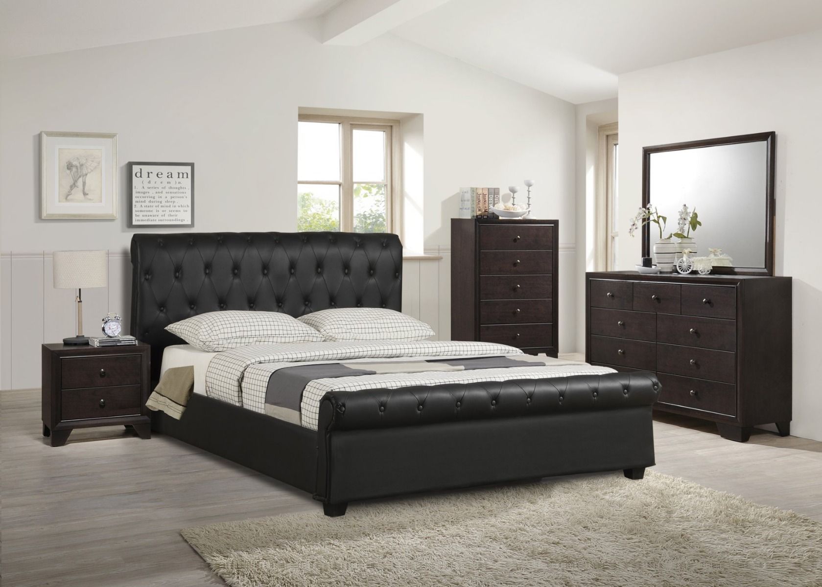 F9246 Bedroom Set In Black Finish By Poundex Furniture