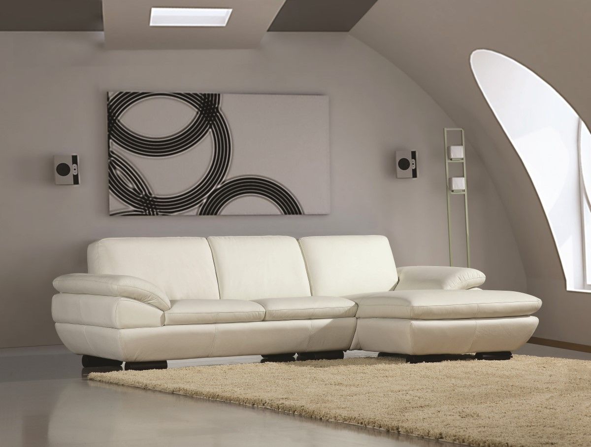 Beverly Hills Right Facing Chaise, Off White Leather Sectional With Chaise