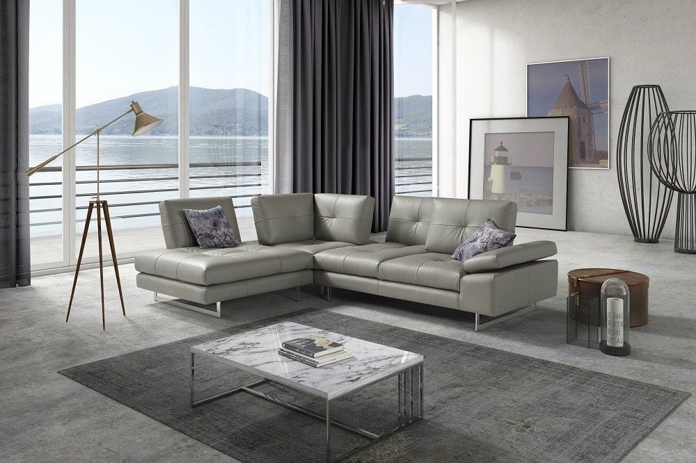Left Facing Chaise Prive Gray Leather, Leather Sectional Sofa Set