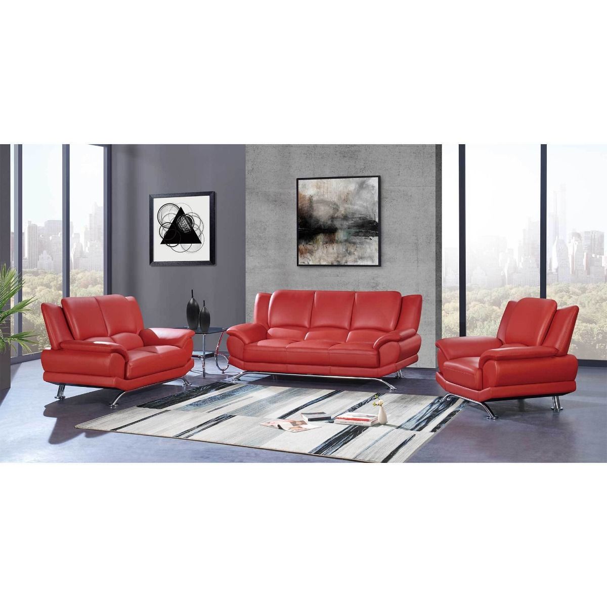 U9908 Living Room Set In Red Leather By Global Furniture Free Shipping
