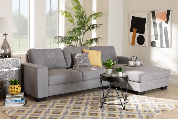 Langley Modern And Contemporary Light, Light Grey Fabric Sectional Sofa