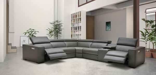 Picasso Sectional Sofa Set In Top Grain, Charcoal Gray Leather Sofa Set