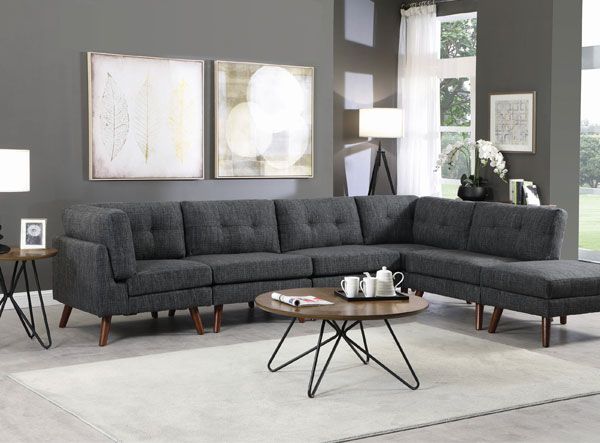 Churchill Modular Sectional Sofa Set In, Dark Grey Fabric Sectional Sofa