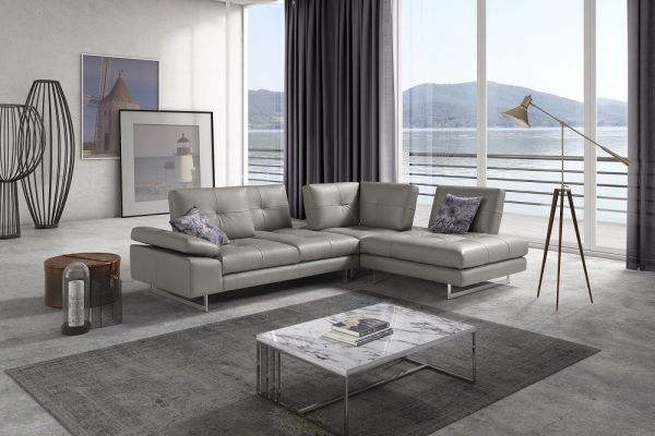 Right Facing Chaise Prive Gray Leather, Gray Leather Sofas And Sectionals