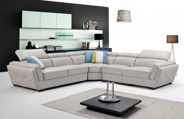 2566 Sectional Sofa In Light Gray, Light Gray Leather Sofa Set