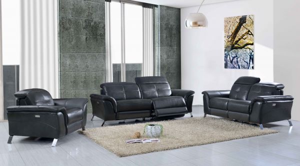 Power Reclining 2619 Living Room Set In Dark Gray Genuine Leather On Sale With Free Shipping