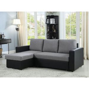 503929 | Everly Reversible Sleeper Sectional Sofa Set in Grey/Black Fabric