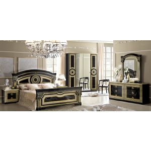 esf-aida-bk-gd-kb | 5 Piece King Size Black and Gold Aida Bedroom Set: Bed, Dresser, Mirror, 2 Nightstands