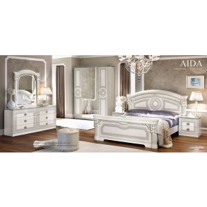 esf-aida-wt-slv-kb | 5 Piece King Size White and Silver Aida Bedroom Set: Bed, Dresser, Mirror, 2 Nightstands