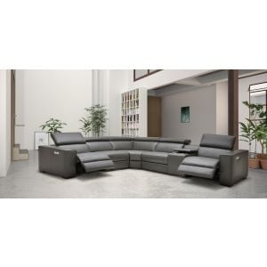 jm-picasso-gr | Gray Leather Sectional Sofa Picasso in Genuine Dark Gray Leather with Recliners
