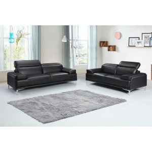 jnm-nicolo-black | Genuine Black Leather Sofa and Loveseat Living Room Set Nicolo